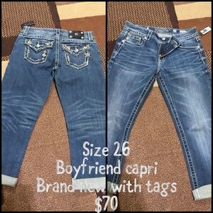 Miss Me Faded Blue Embellished Boyfriend Capri Jeans